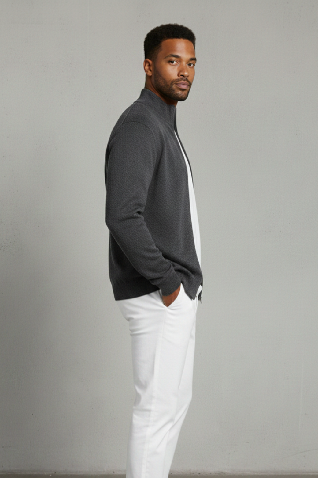 Merino Wool Full-Zip Grey
