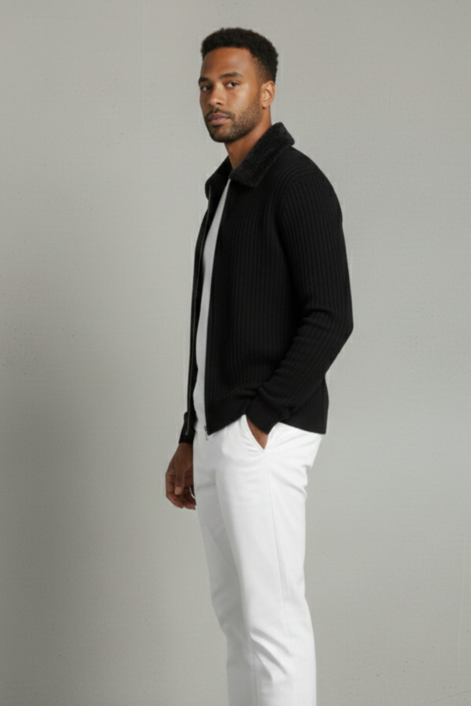 Premium Italian Wool Knit Jacket Black