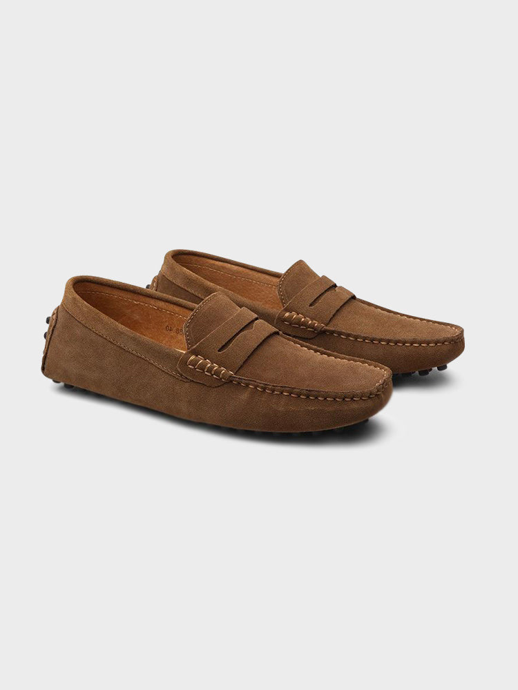 Premium Calf Suede Boat Loafers Tan