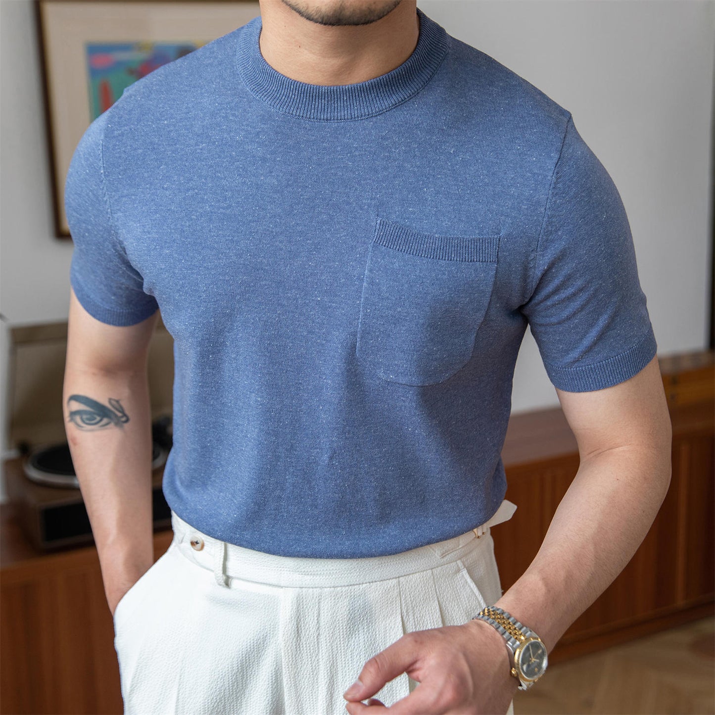 Premium Knitted Linen Blend T-Shirt Ivory