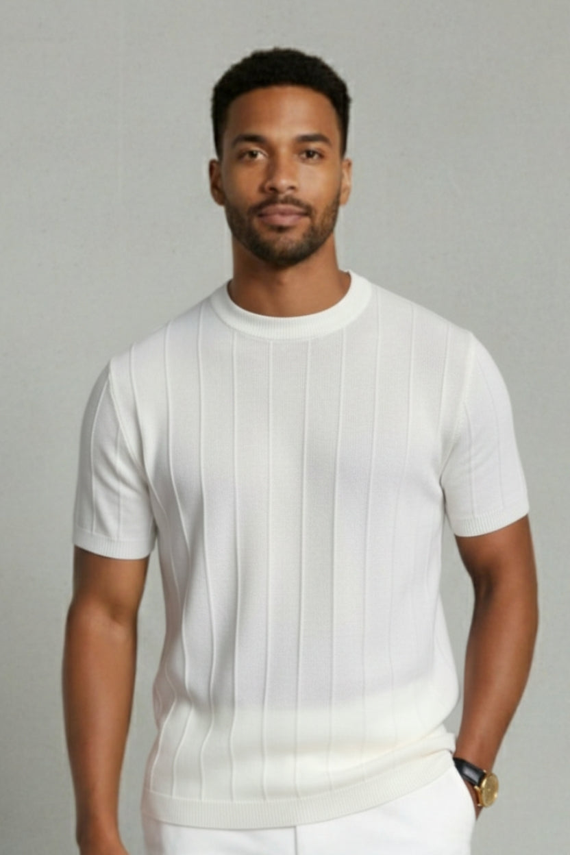 DONGJAK Solid Striped Knitted T-Shirt