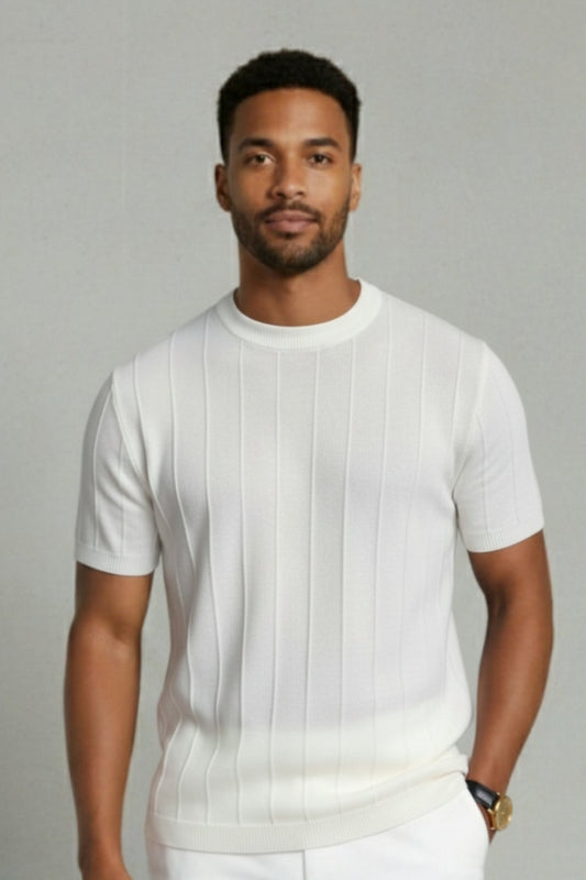 DONGJAK Solid Striped Knitted T-Shirt