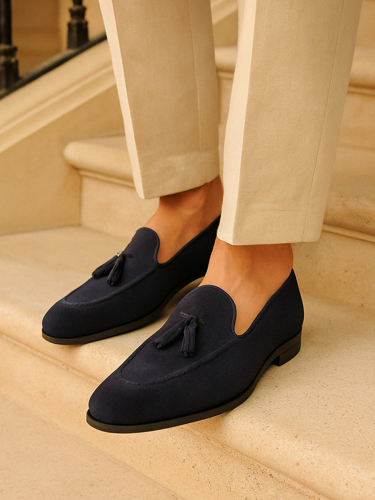 Premium Tassel Suede Loafers Tan