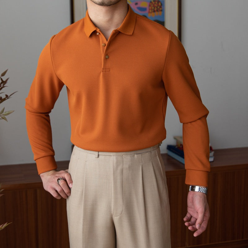 Premium Textured Knit Cotton Long Sleeve Polo