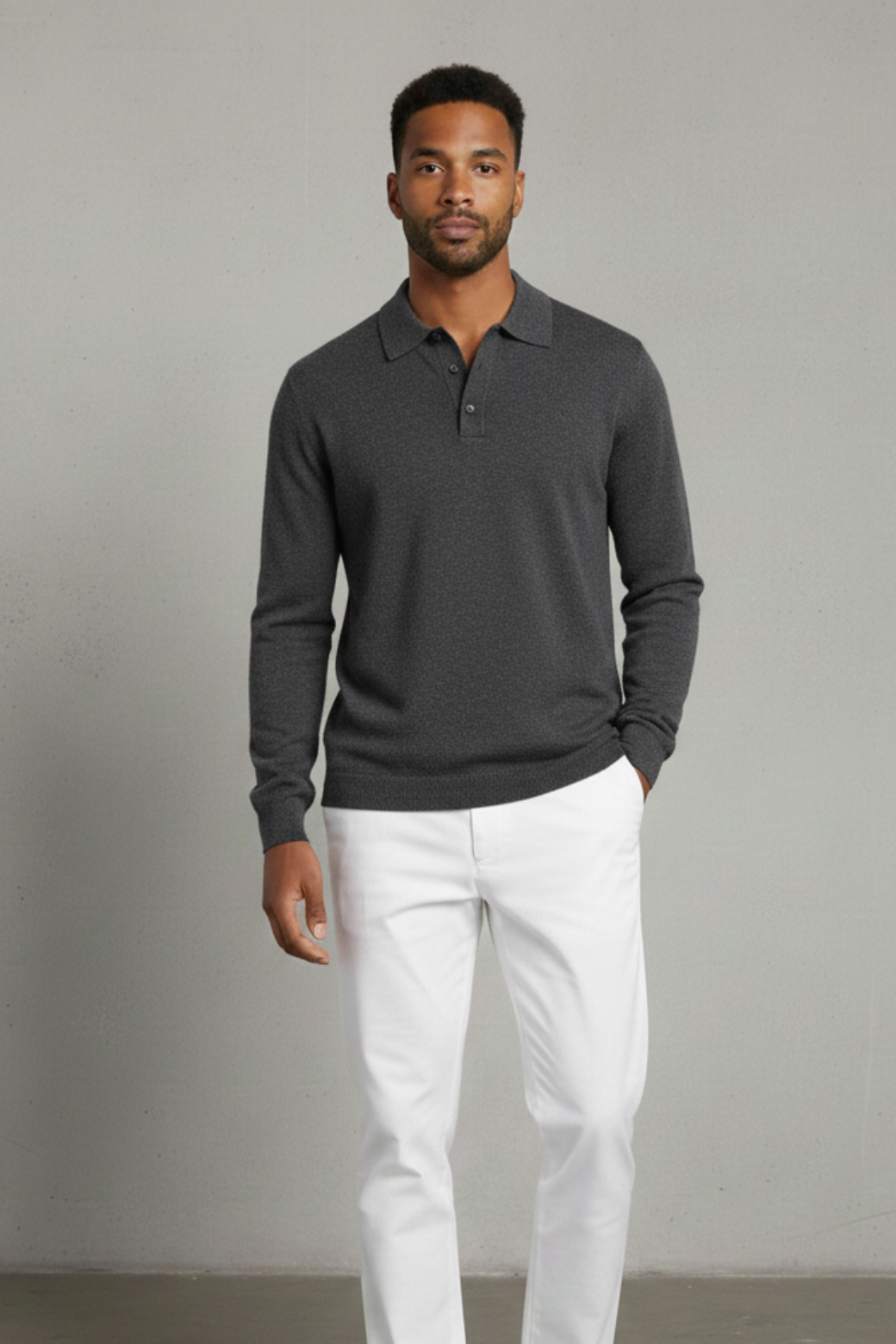 Merino Wool Polo Grey