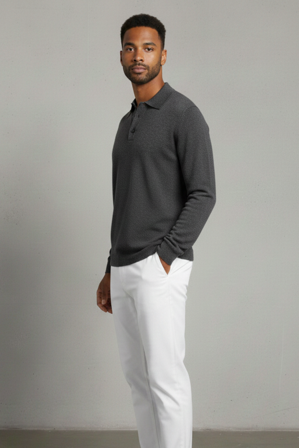 Merino Wool Polo Grey