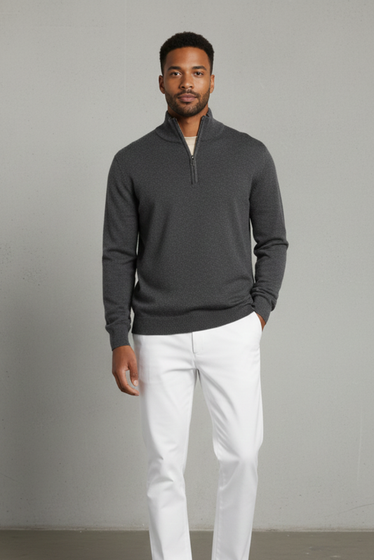 Merino Wool Half-Zip Grey