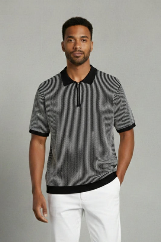 Geometric Textured Zipper Polo – Premium Knit