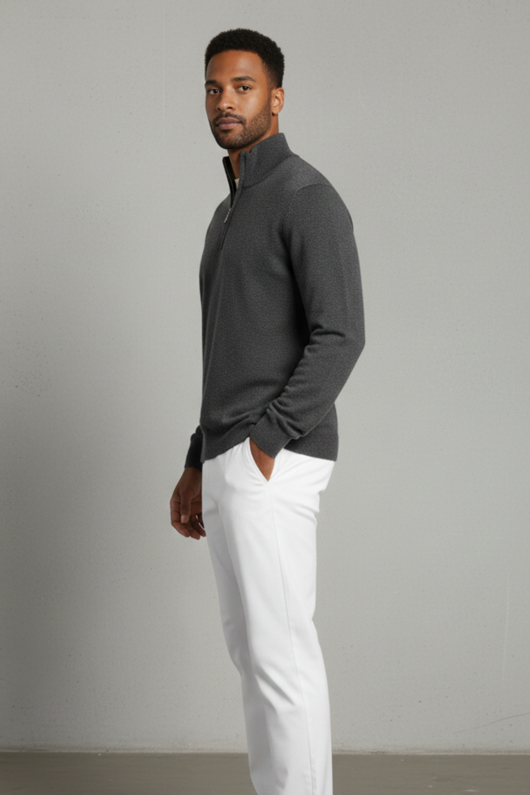 Merino Wool Half-Zip Grey