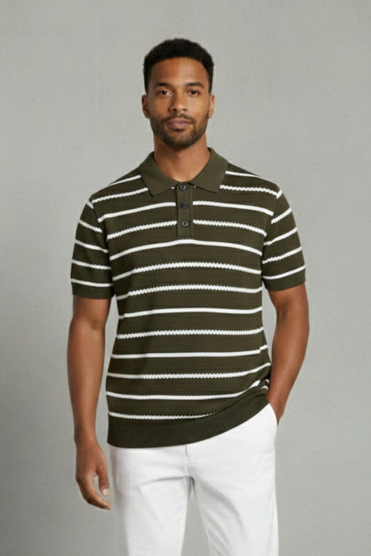 Geometric Textured Zipper Polo