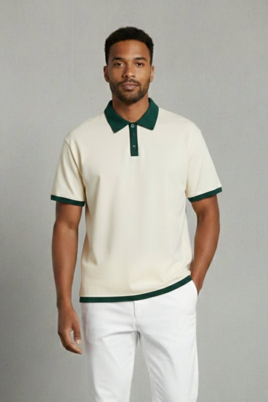 Striped Textured Button Polo – Premium Knit