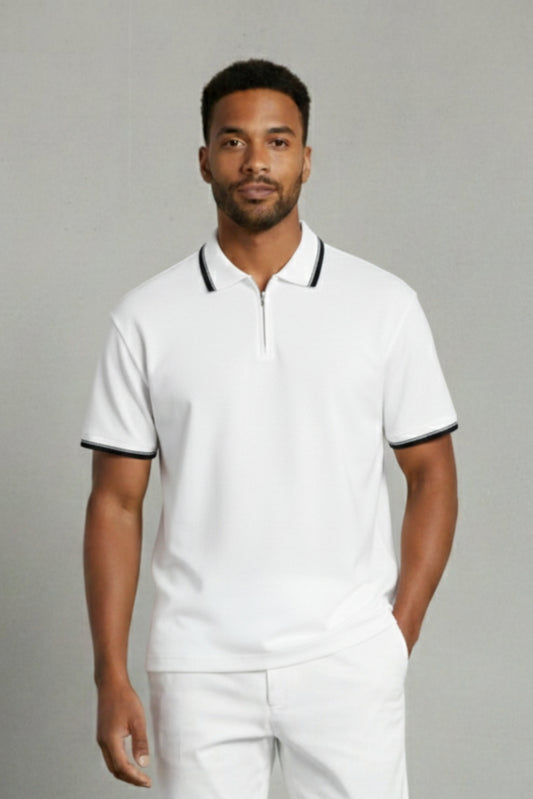 Geometric Textured Zipper Polo – Premium Knit