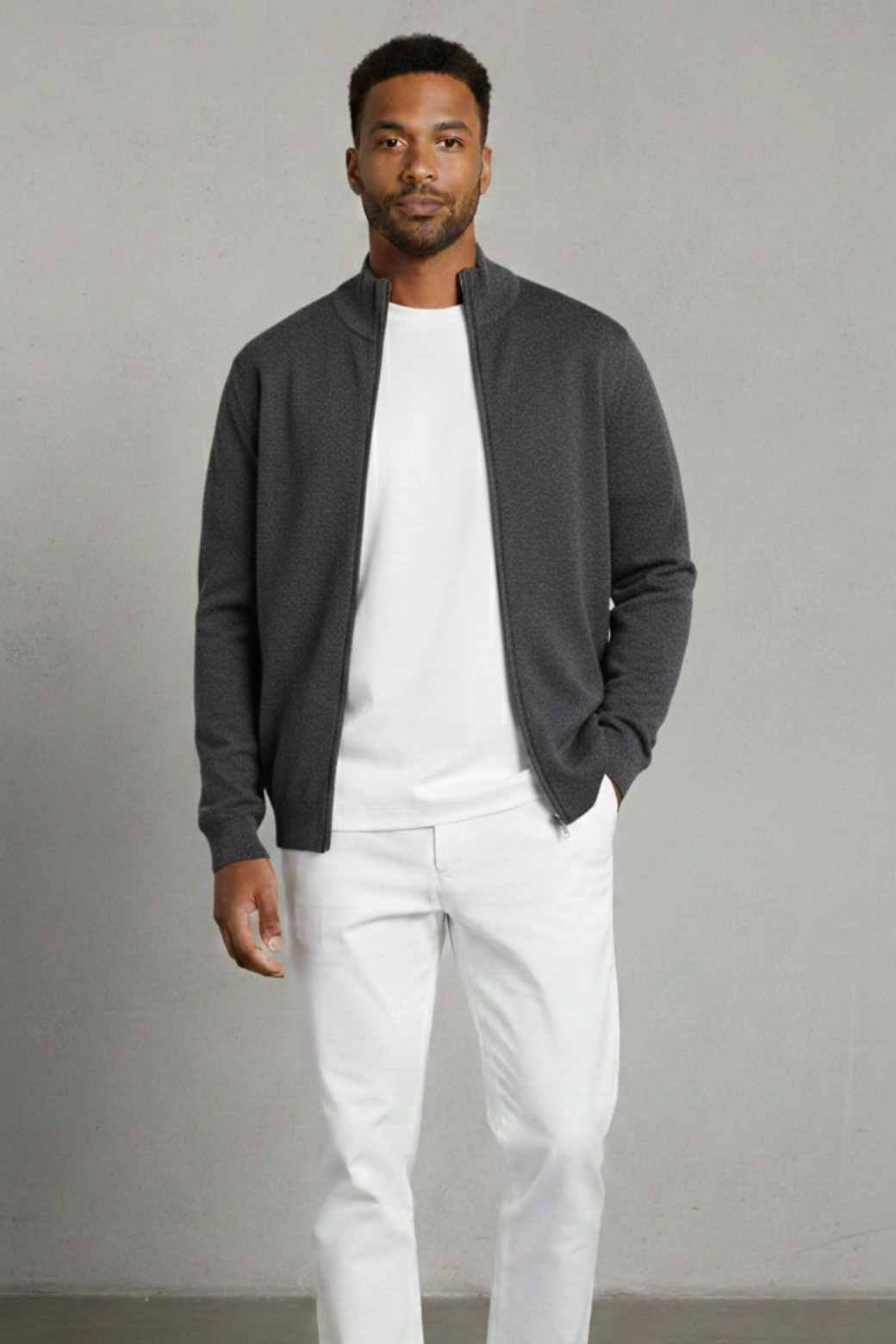 Merino Wool Full-Zip Grey
