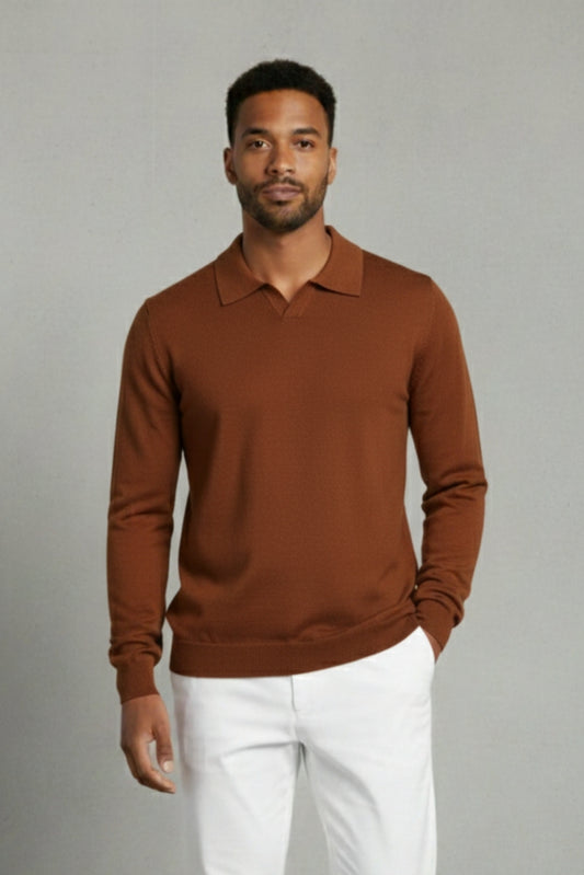 Wool Ribbed Buttonless Polo – Premium Wool