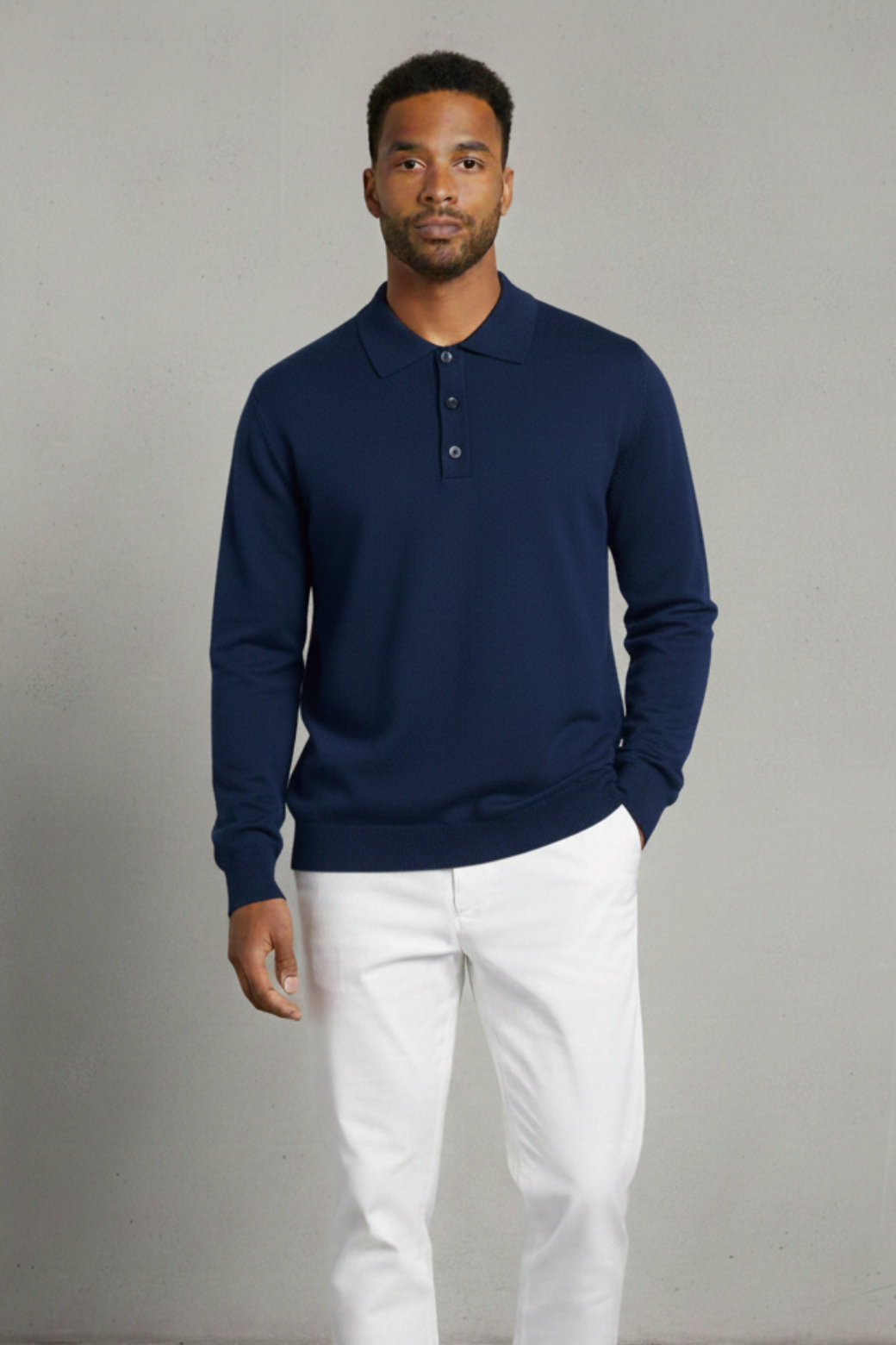 Merino Wool Polo Navy