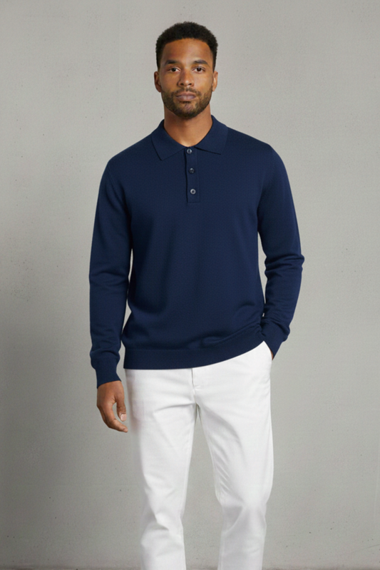 Merino Wool Polo Navy