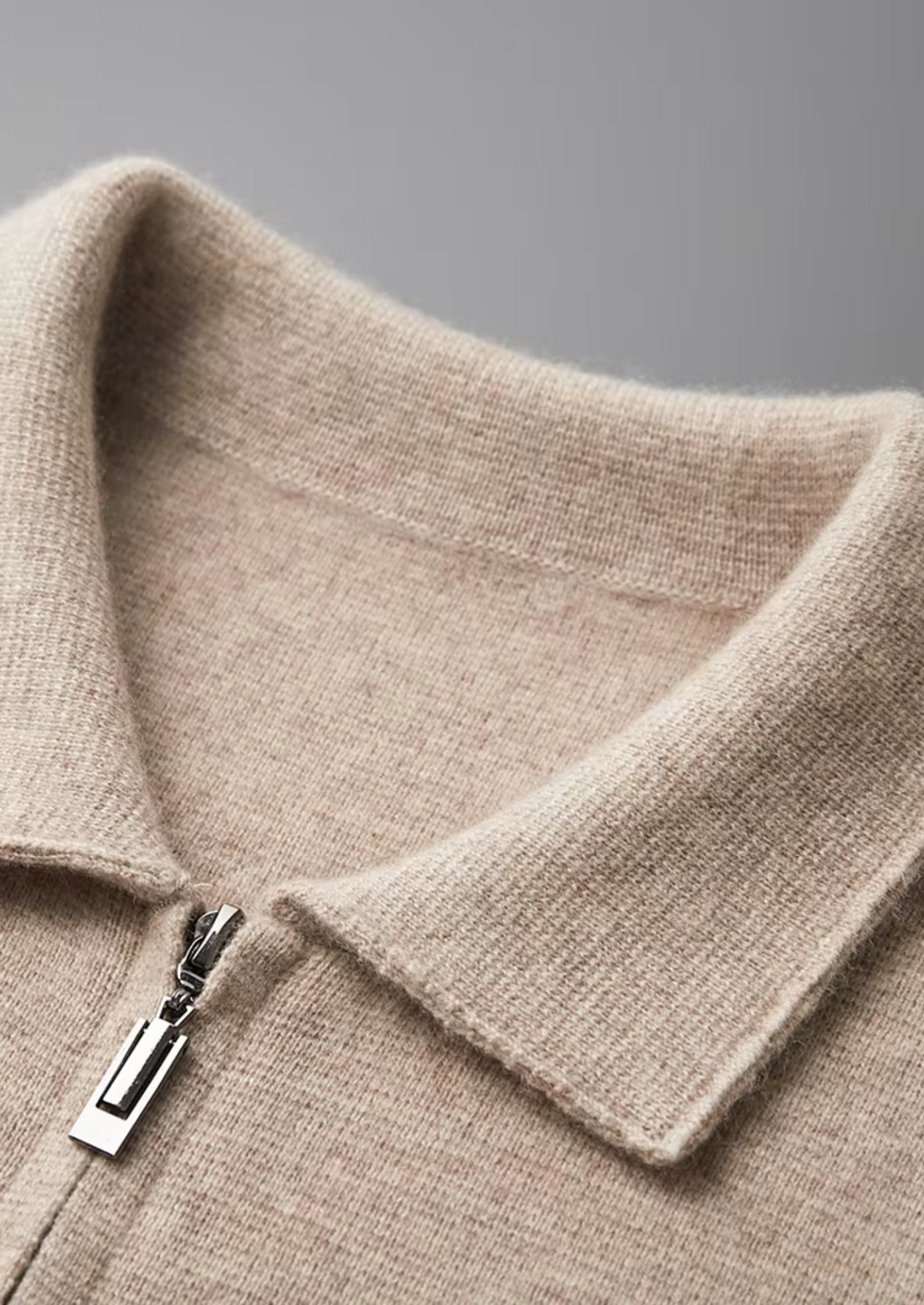 Extra-Fine Merino Wool Zip Polo Cardigan Sand