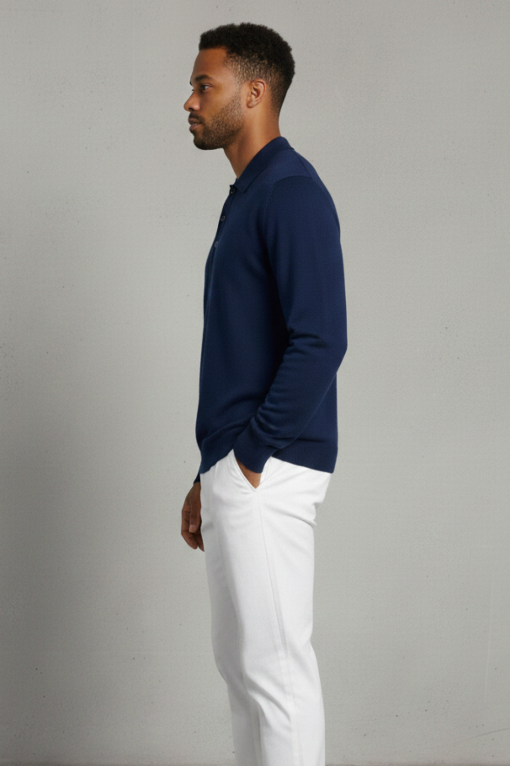 Merino Wool Polo Navy