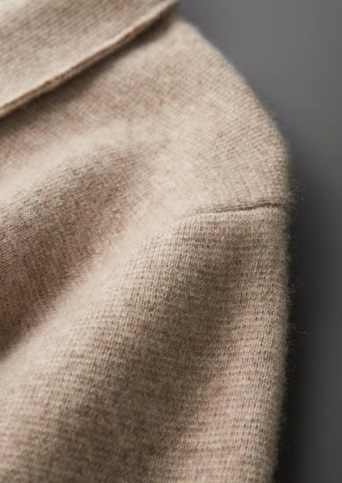 Extra-Fine Merino Wool Zip Polo Cardigan Sand