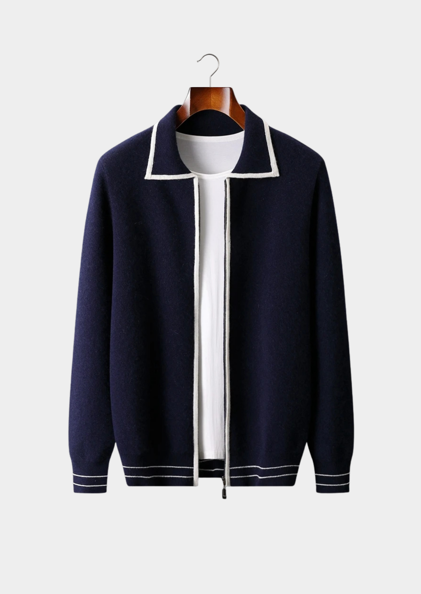 Extra-Fine Merino Wool Two-Tone Polo Cardigan