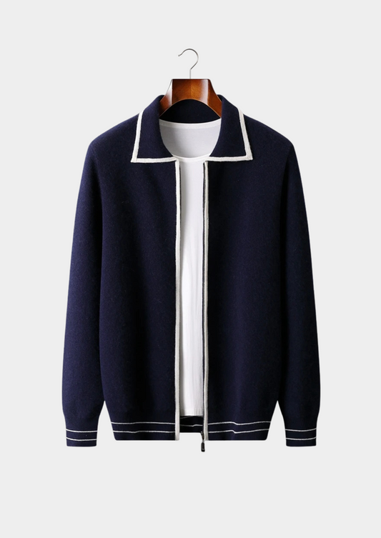 Extra-Fine Merino Wool Two-Tone Polo Cardigan