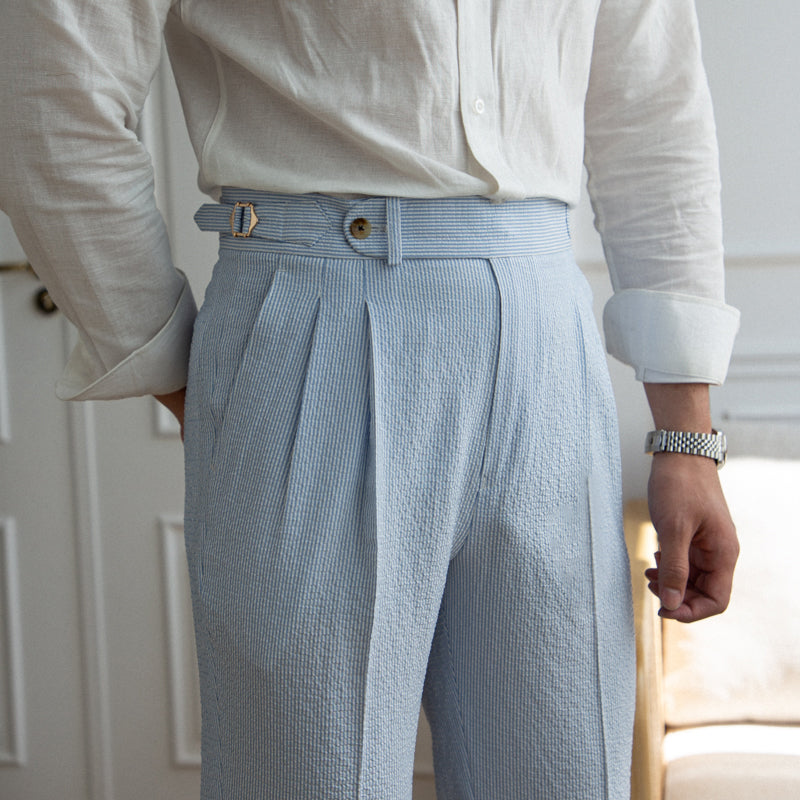 Premium Seersucker Pleated Trousers Ivory