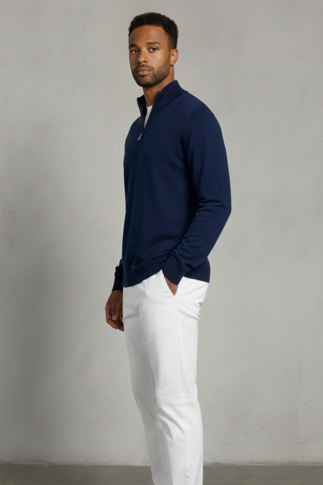 Merino Wool Full-Zip Navy