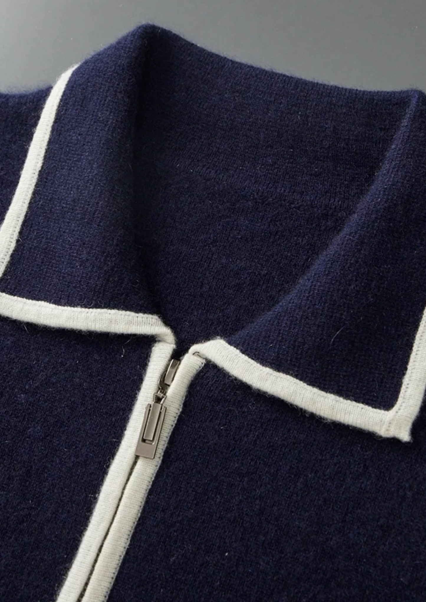 Extra-Fine Merino Wool Two-Tone Polo Cardigan