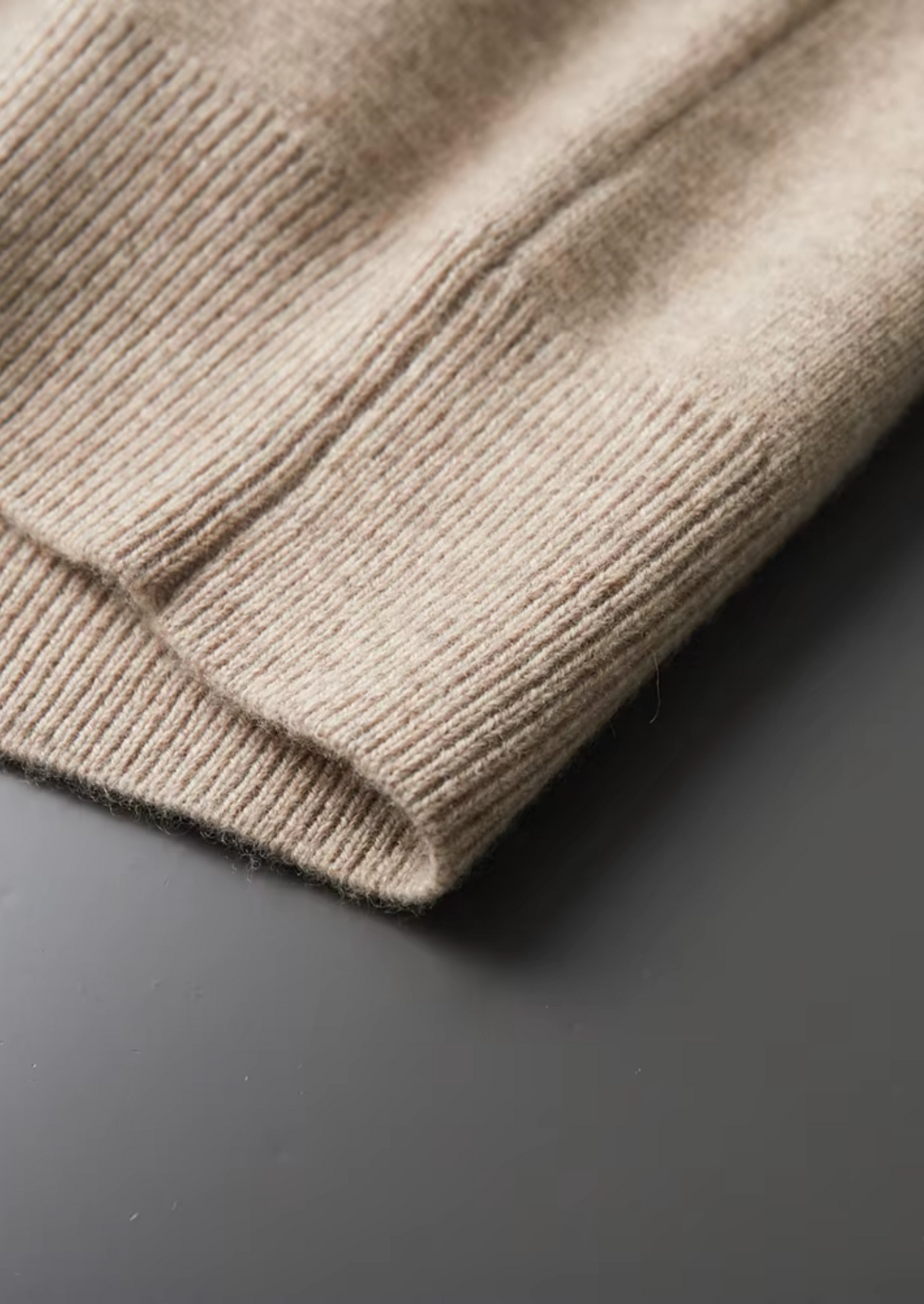 Extra-Fine Merino Wool Zip Polo Cardigan Sand