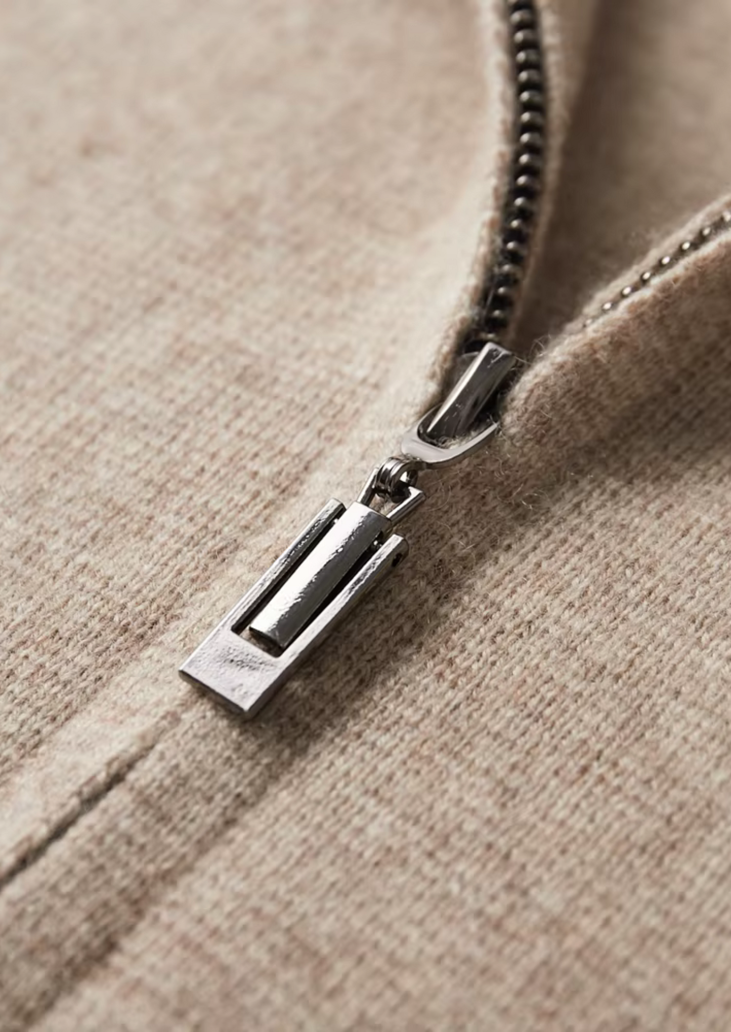 Extra-Fine Merino Wool Zip Polo Cardigan Sand