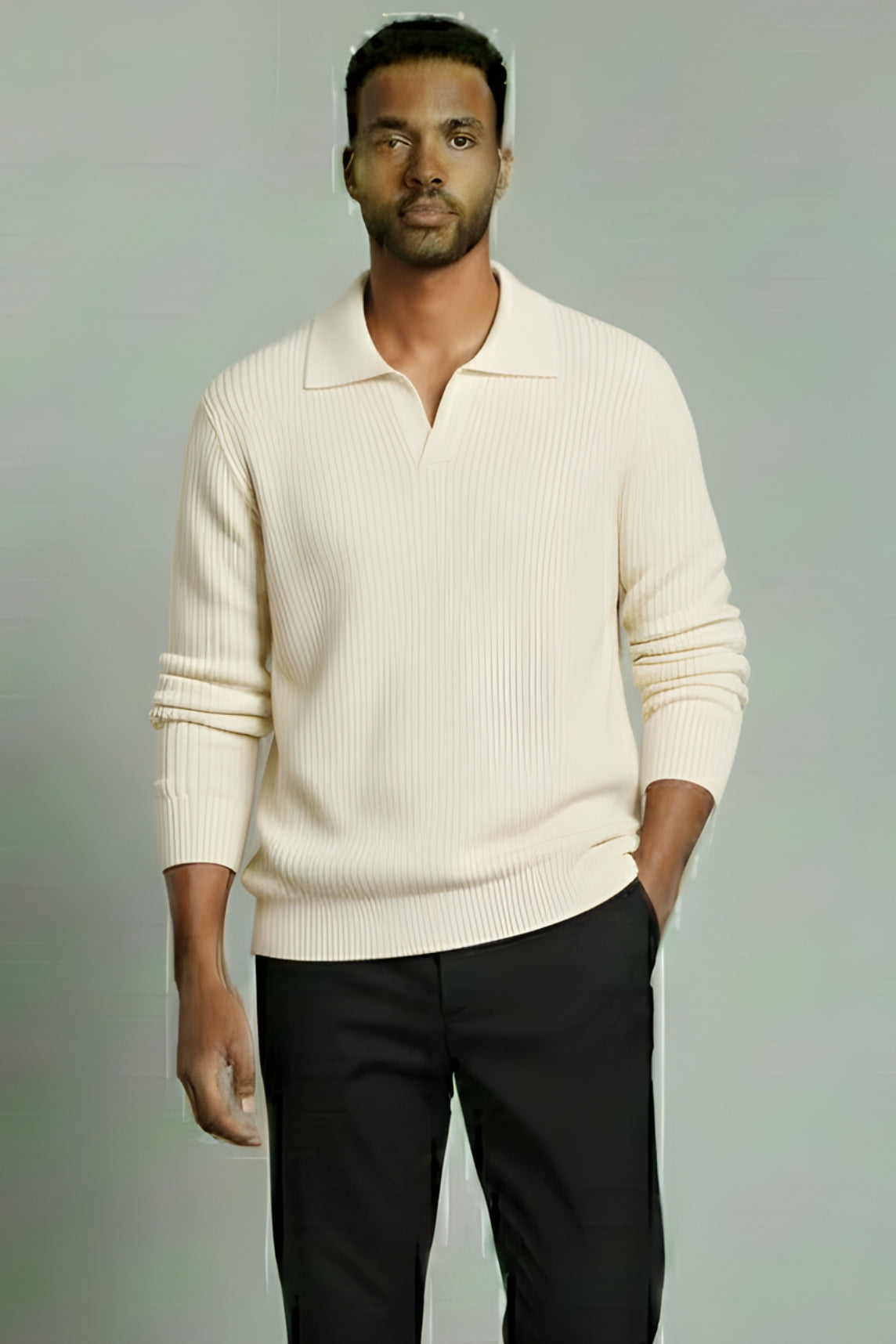 Textured Knit Polo Sweater – Polyester