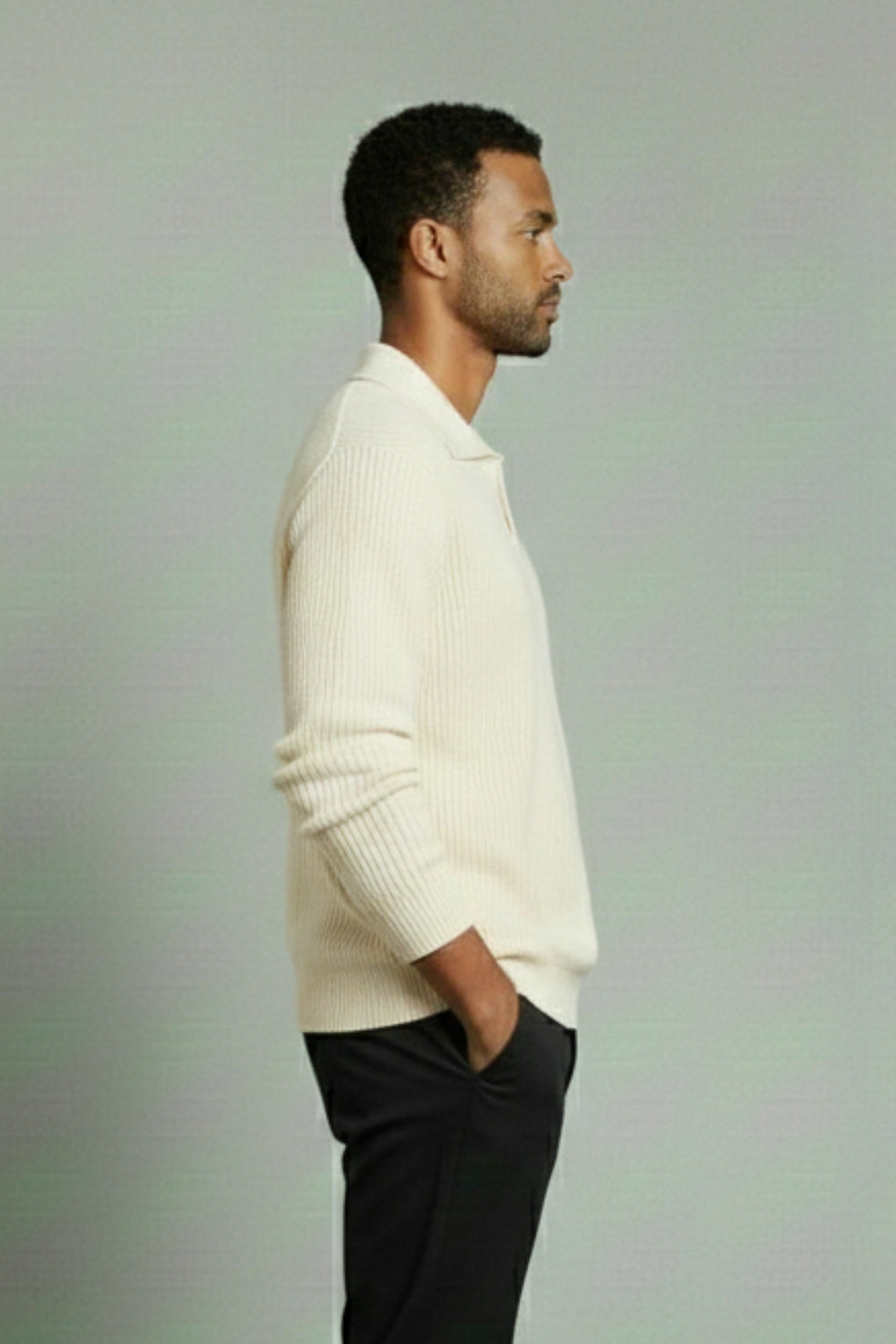 Textured Knit Polo Sweater – Polyester