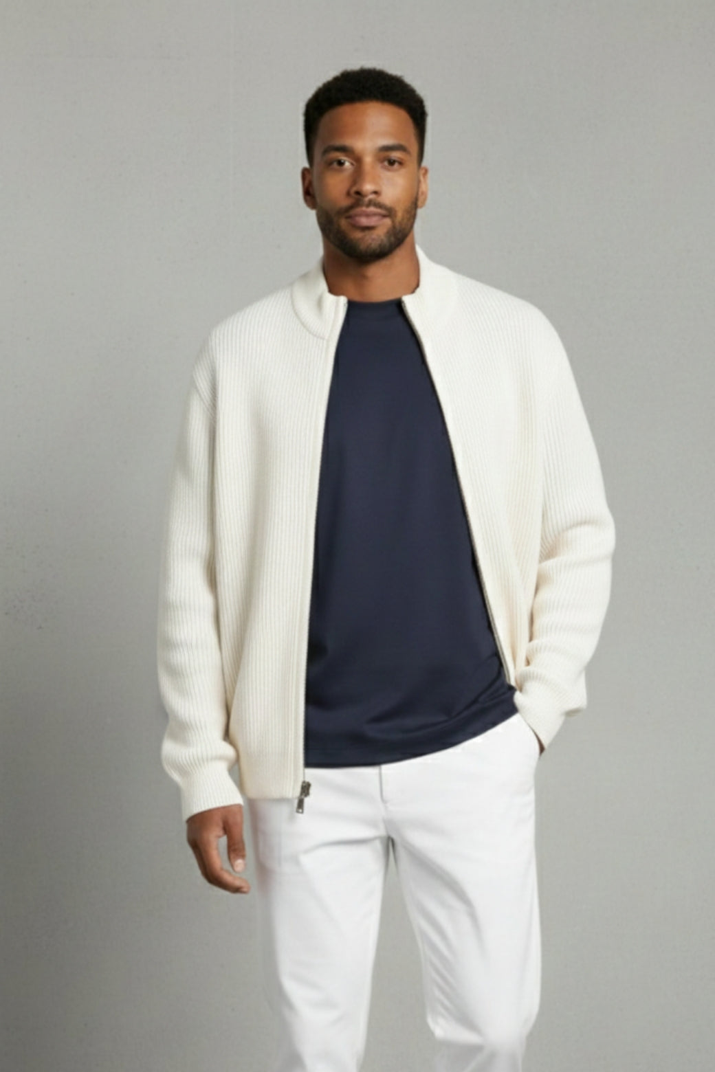 Solid Knitted Crewneck Sweater – Cotton Blend