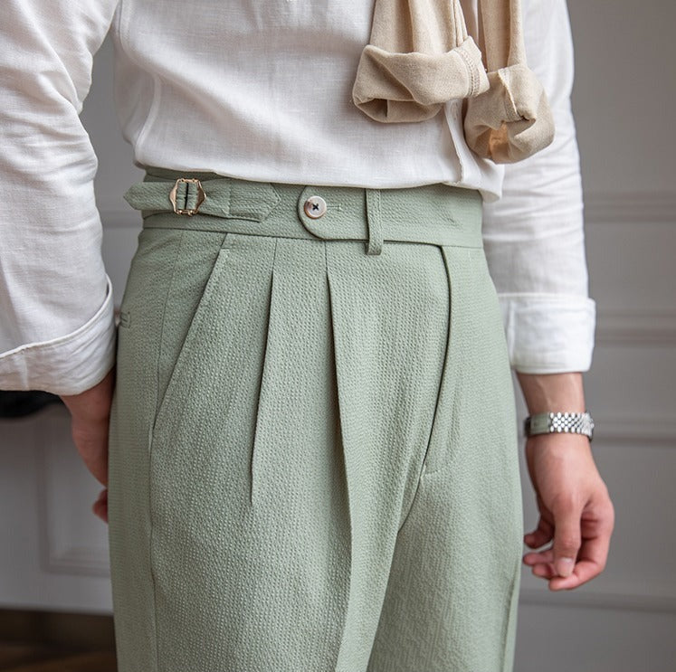 Premium Seersucker Double Pleated Trousers Ivory