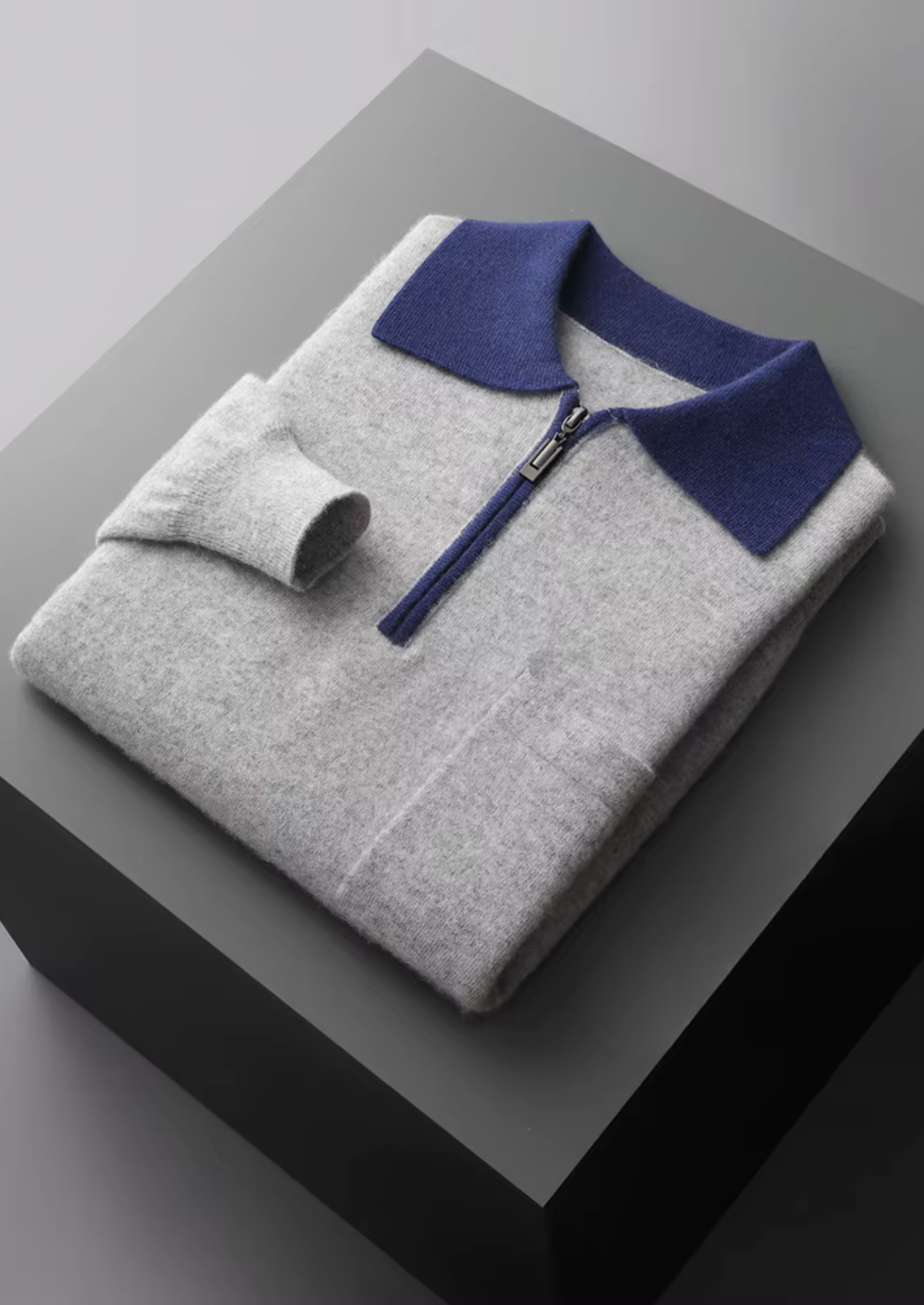 Premium Cashmere Two-Tone Zipper Polo