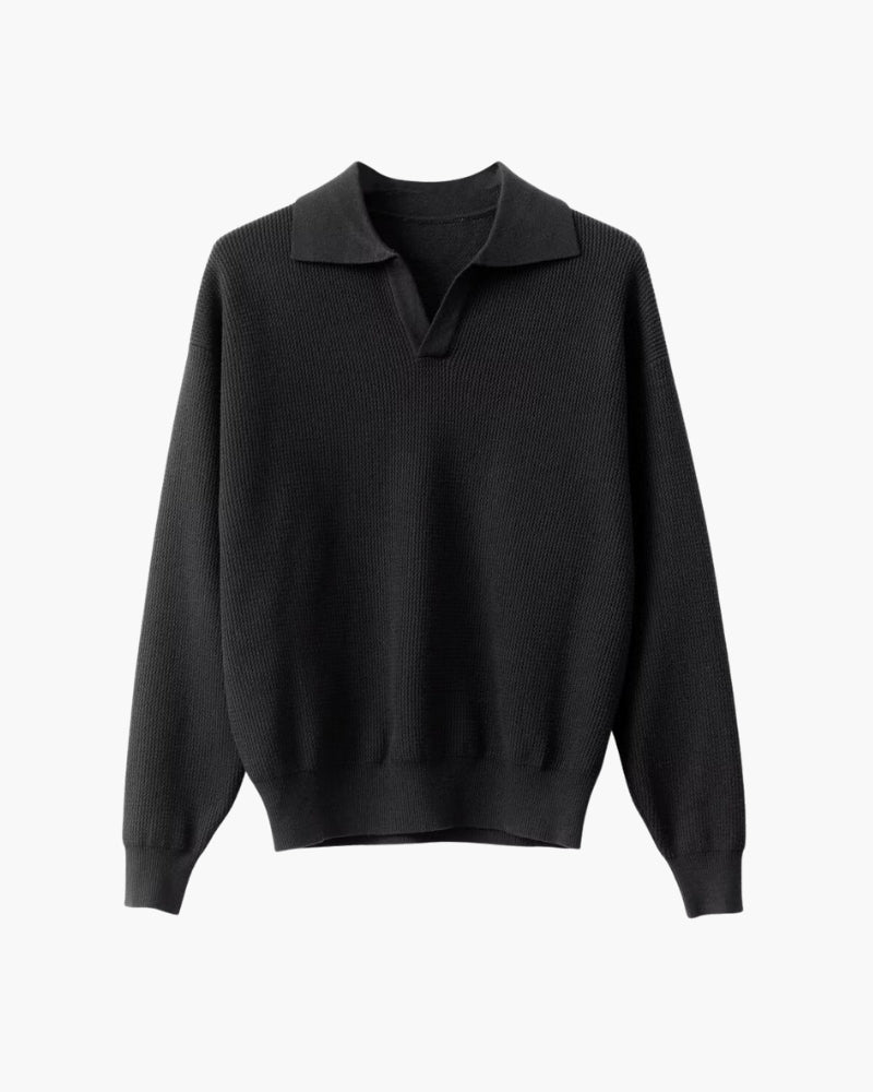 Textured Knit Polo Sweater – Polyester