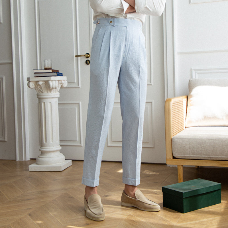 Premium Seersucker Pleated Trousers Ivory