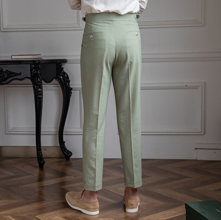 Premium Seersucker Double Pleated Trousers Ivory