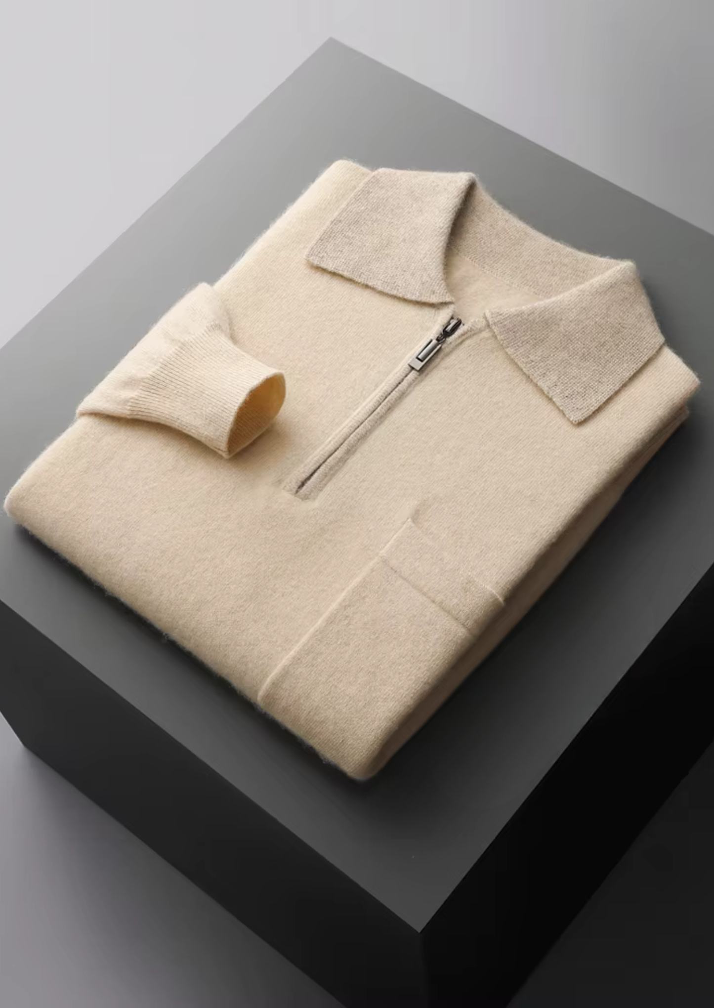 Premium Cashmere Two-Tone Zipper Polo