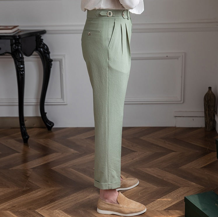 Premium Seersucker Double Pleated Trousers Ivory