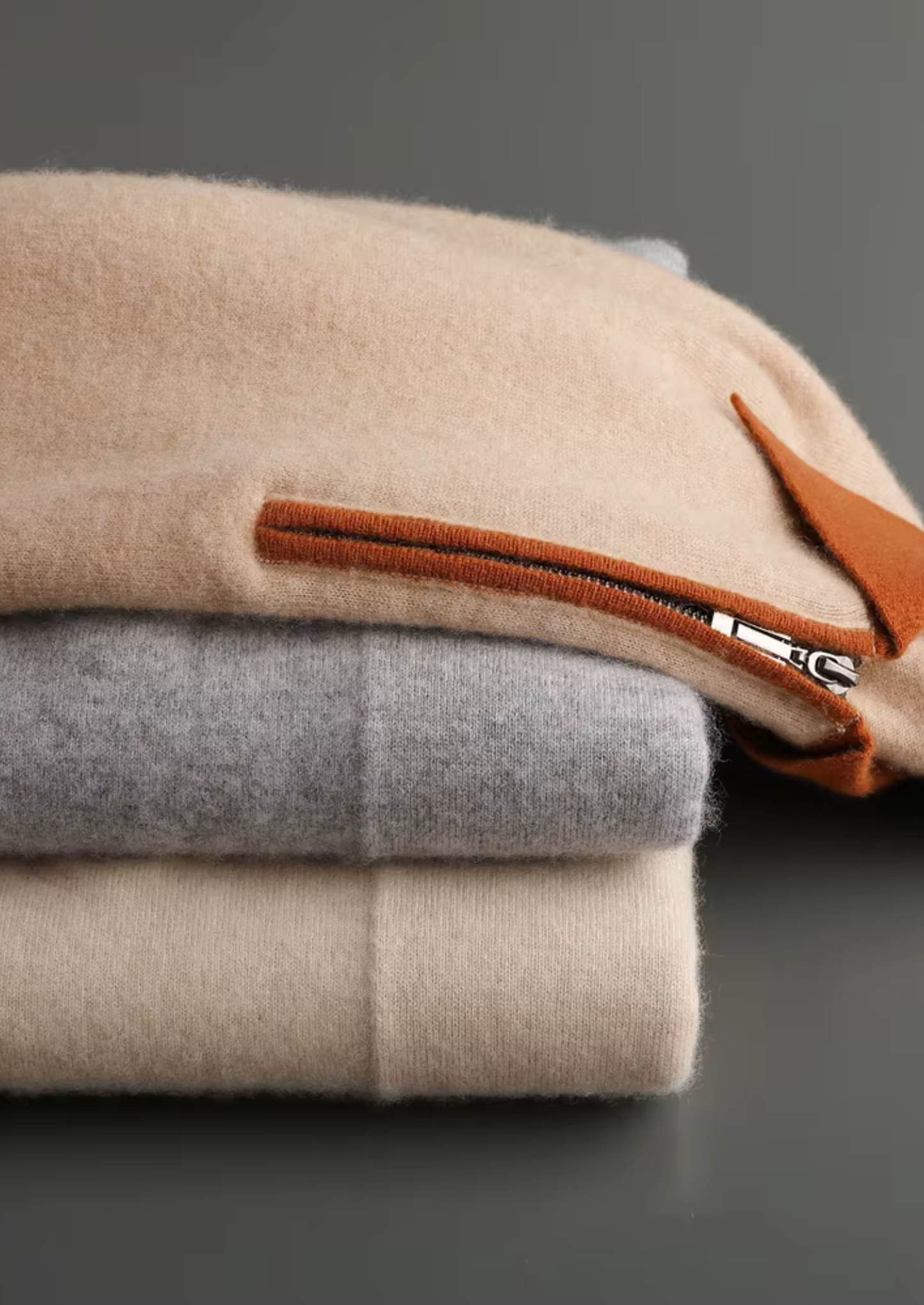 Premium Cashmere Two-Tone Zipper Polo