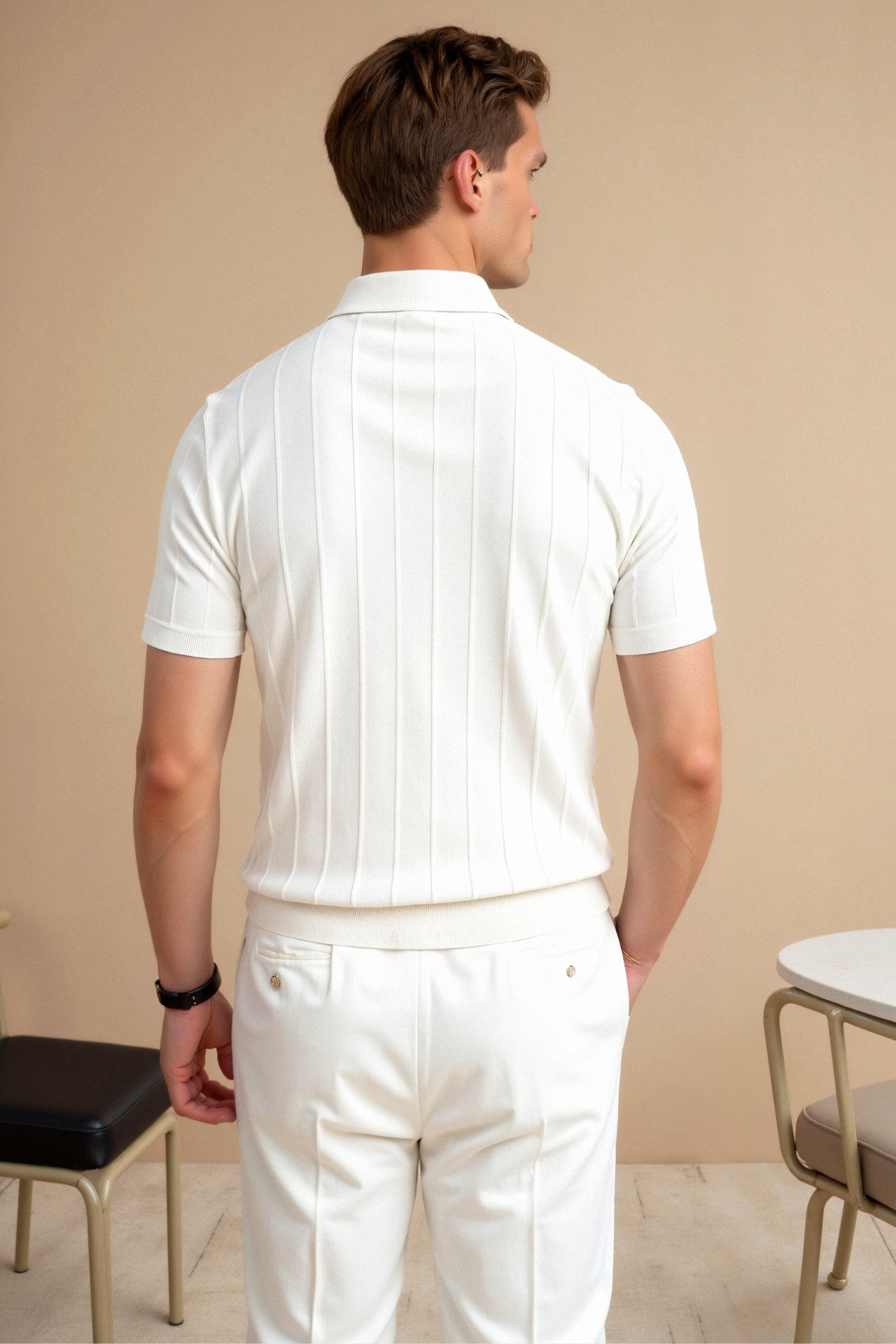 Vertical Striped Button Polo