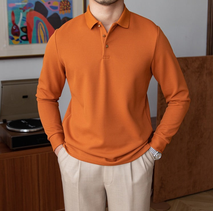 Premium Textured Knit Cotton Long Sleeve Polo