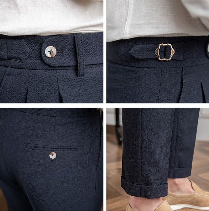 Premium Seersucker Double Pleated Trousers Ivory