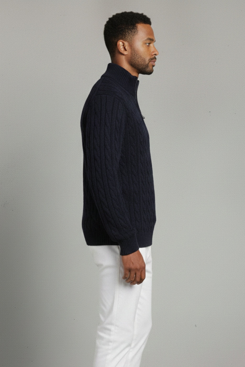 Premium Cable Knit Half-Zip Sweater Ivory