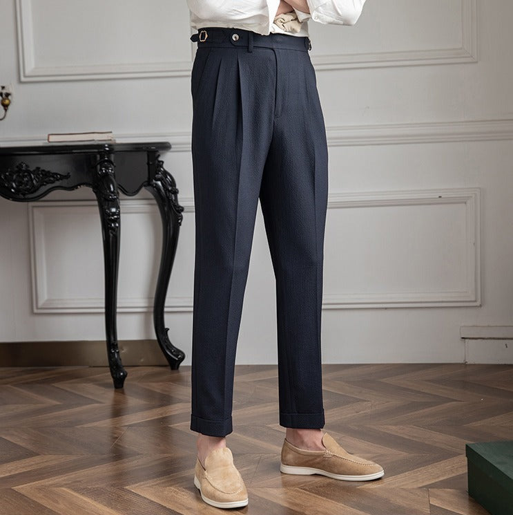 Premium Seersucker Double Pleated Trousers Ivory