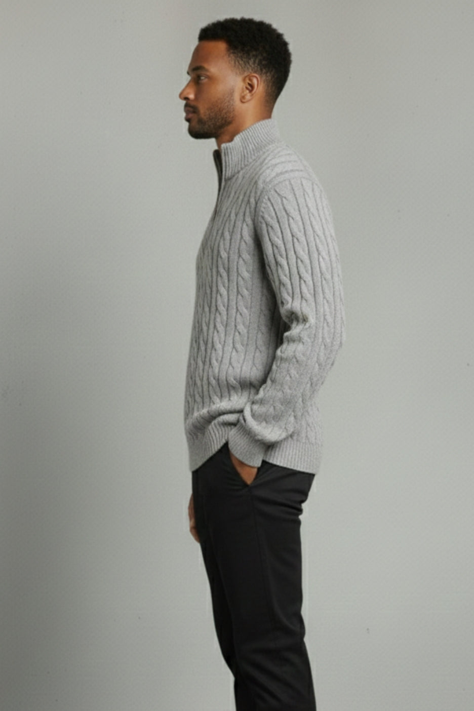 Premium Cable Knit Half-Zip Sweater Ivory