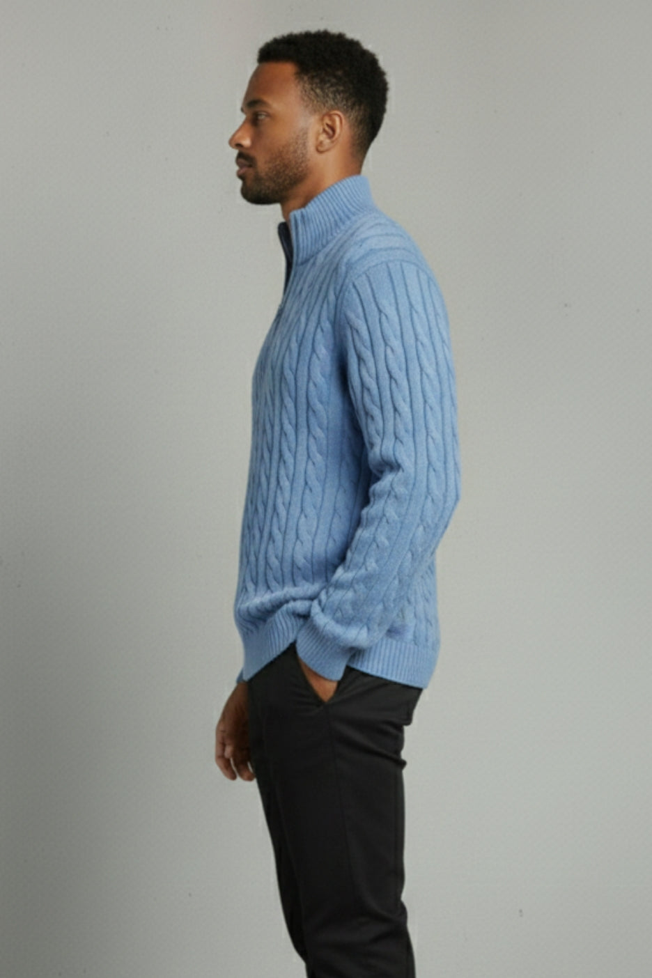 Premium Cable Knit Half-Zip Sweater Ivory