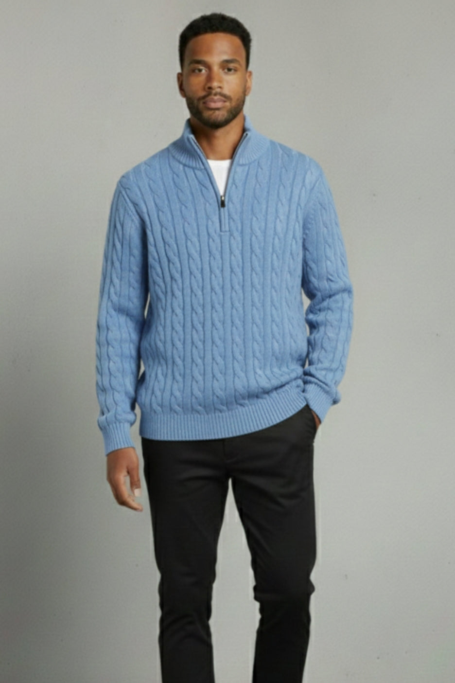 Premium Cable Knit Half-Zip Sweater Ivory