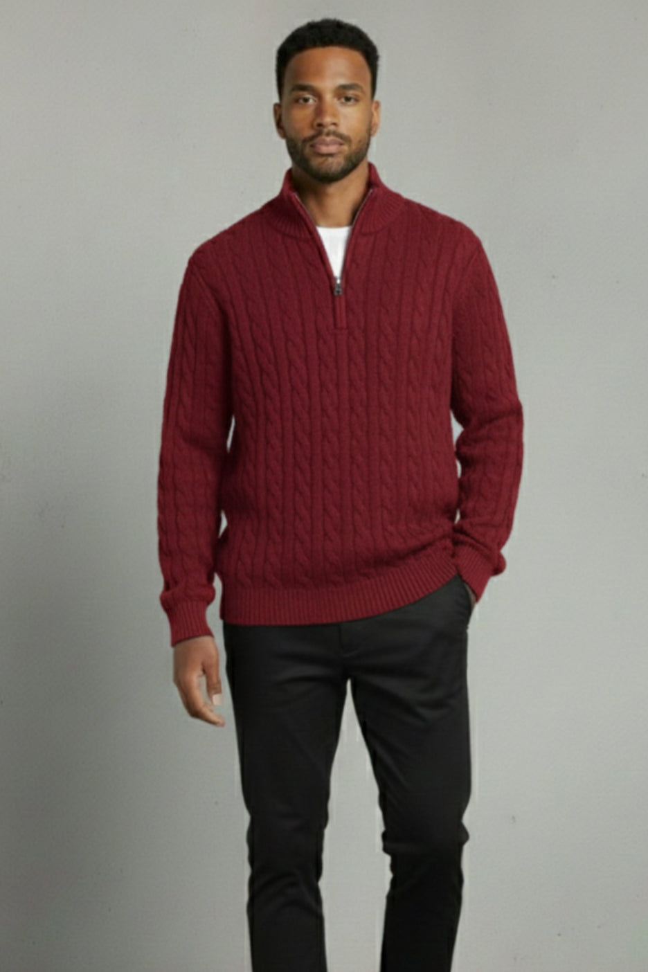 Premium Cable Knit Half-Zip Sweater Ivory